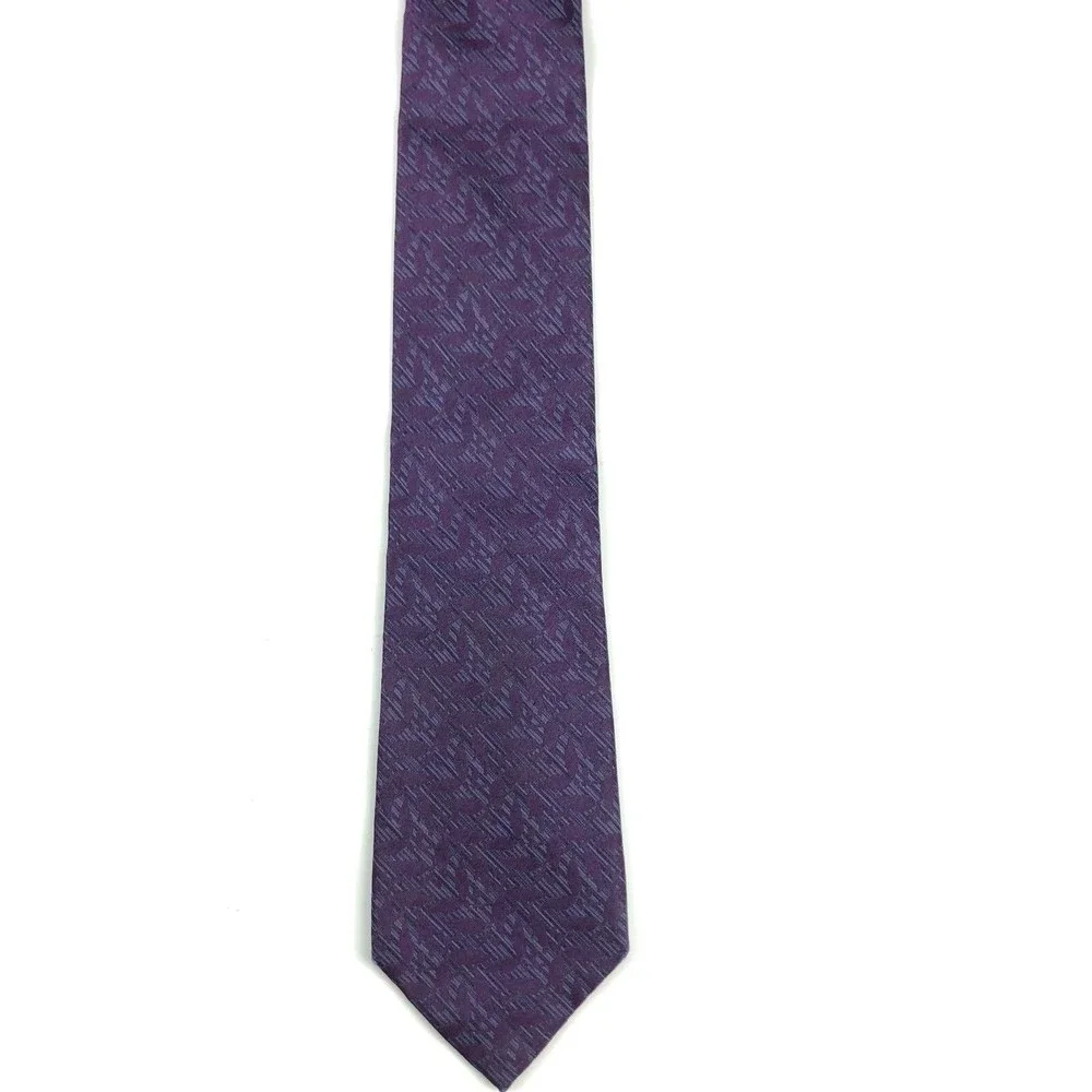 Calvin Klein Men's 100% Silk Purple Plant Leaves Detailed Striped Necktie Tie